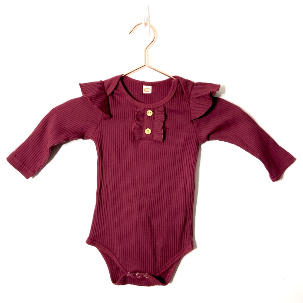 Newborn Baby Onesie Girls 0-3 months Maroon Ruffles Sleeve Stretchy